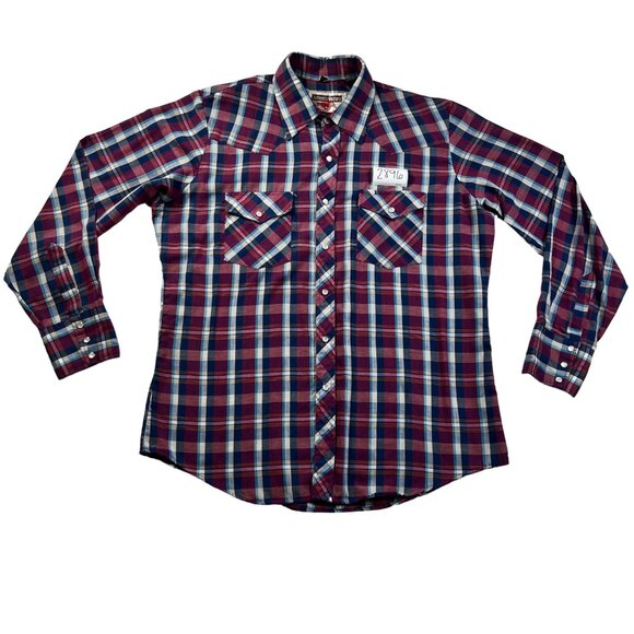 Young Bloods Shirt Men's L/S Plaid Pearl Snap Up Pockets Purple Blue Yellow L - Picture 11 of 11